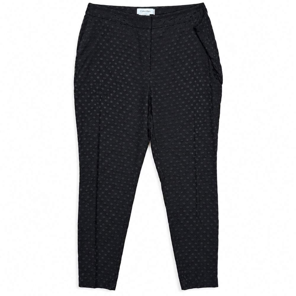 Calvin Klein Women 18W Black Polka Dot Slim Fit Trousers Dress Pants Career